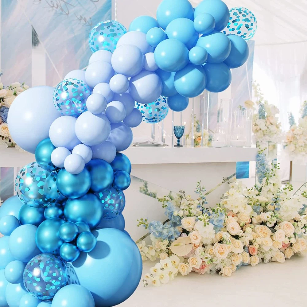 Light Blue Balloons Garland Kit,97 PCS Light Blue Balloons Metallic Blue Confetti Latex Balloons Happy Birthday Balloons Baby Shower Decorations Wedding Balloon