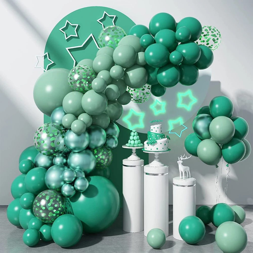 Sage Green Balloons Garland Kits, 97 PCS Sage Green Metallic Green Confetti Latex Balloons Happy Birthday Balloons Baby Shower Decorations Wedding Balloons