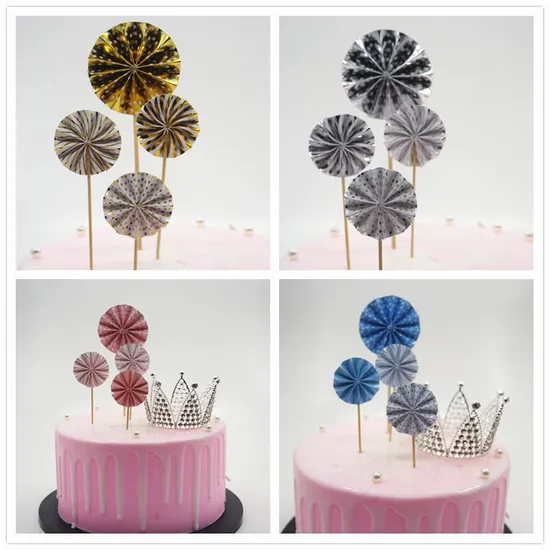 新しい誕生日パーティーホットスタンピングドットペーパーファン折りたたみフラワーケーキトッパー