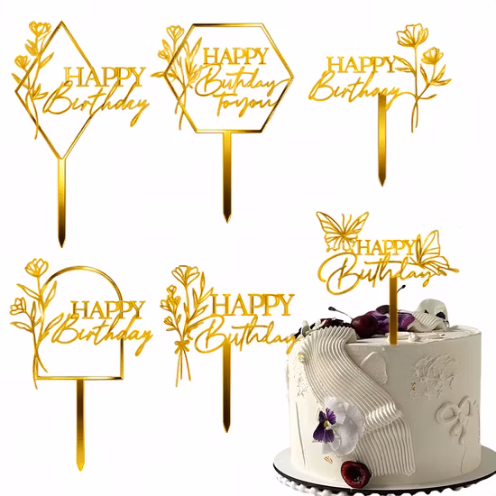 ゴールド ブラック ブルー ピンク レッド ハッピーバースデー デコレーション アクリル ケーキ トッパー